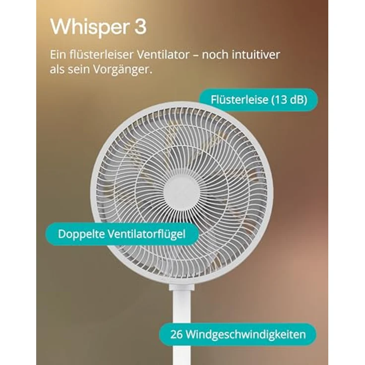 Duux Whisper 3 Standventilator, energiesparend mit 26 Geschwindigkeiten, Timer & Nachtmodus, höhenverstellbar (73–95 cm), horizontale & vertikale Oszillation, weiß – Bild 2