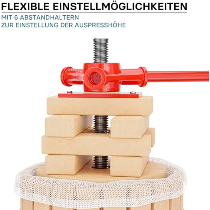 Wiltec 6L Obstpresse aus Buchenholz inkl. Presstuch, manuelle Weinpresse mit 190x270mm Korb, Apfelpresse Fruchtpresse für Obst Wein Maische, Buche – Bild 3