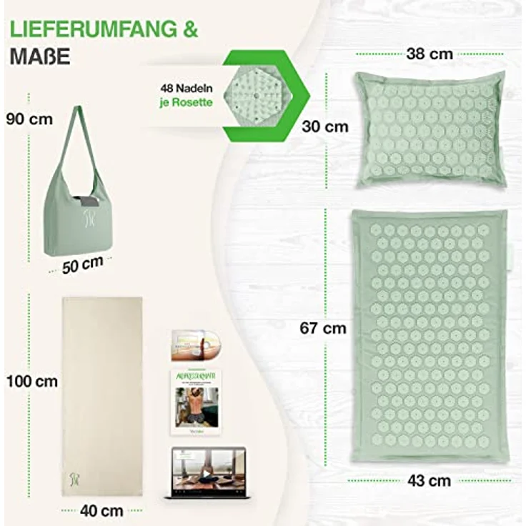 BACKLAxx® Akupressurmatte "Original" aus Halbleinen und Naturmaterialien, 10.272 Spitzen, grün – Bild 6