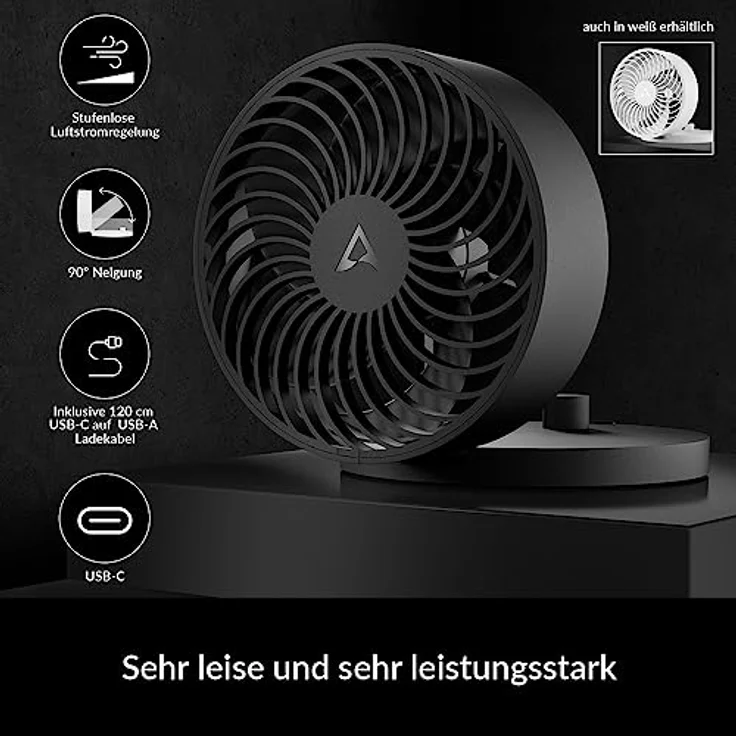 ARCTIC Summair Plus - Zusammenklappbarer Tischventilator mit integriertem Akku, USB-C Anschluss (inkl. USB-A Ladekabel), Stufenlos regulierbare 600-3300 U/min - Schwarz – Bild 3