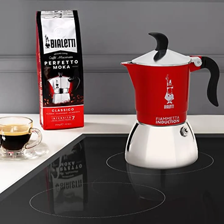 Bialetti Fiammetta Ind. 2cups Red, Espressokocher aus Edelstahl und Aluminium für Induktionsherde, Rot, 0,1 Liter – Bild 3