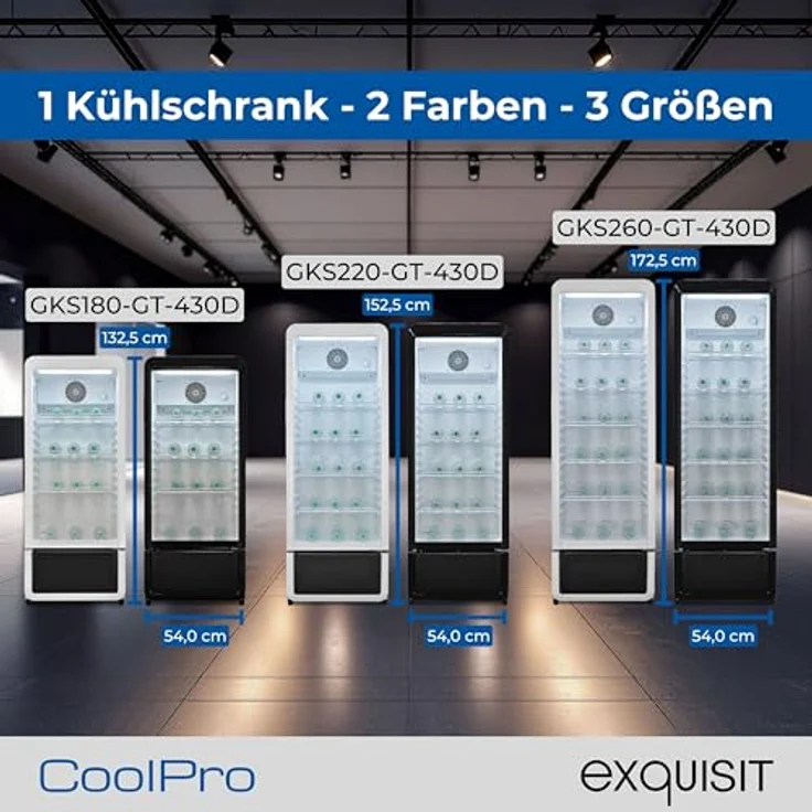 exquisit Getränkekühlschrank GKS180-GT-430D, 200l Glastürkühlschrank mit LED-Beleuchtung, Umluftventilator, 3 Ablagen, automatisches Abtauverfahren, schwarz – Bild 7