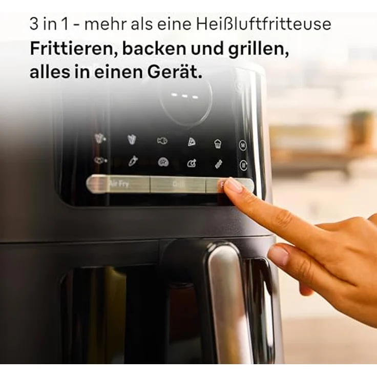 Braun MultiFry 5 HF5073IBK, 3-in-1 Heißluftfritteuse, 6L Airfryer, 80-220°, 20 Programme, Touch-Bedienung, RealOven-Technologie, 2000W, Schwarz – Bild 2