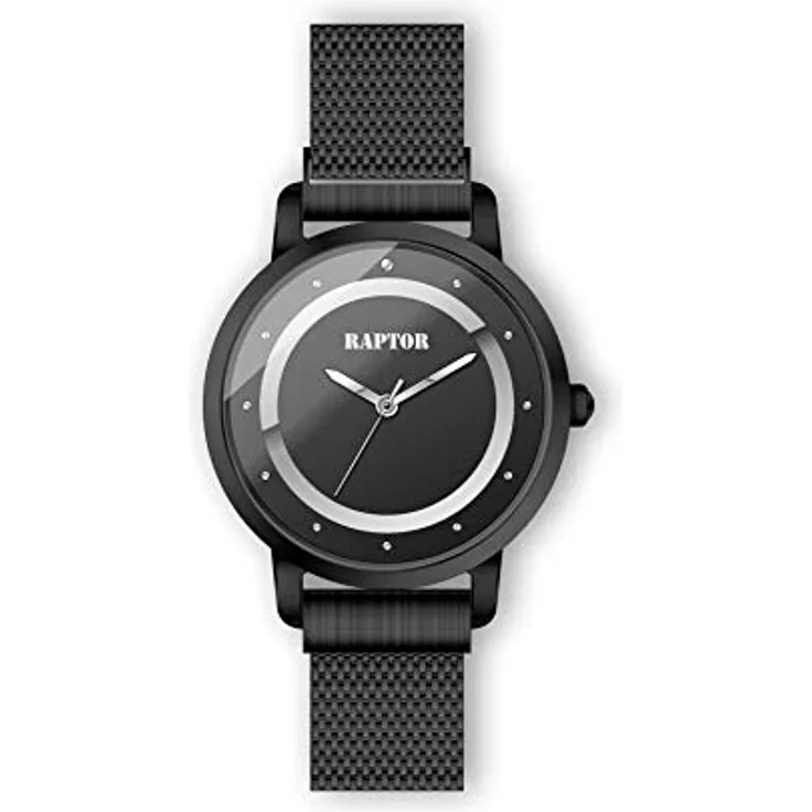 Raptor Damen-Uhr Edelstahl Milanaiseband Magnetverschluß Analog Quarz RA10199 (schwarz) - Elegantes Design mit Magnetverschluss