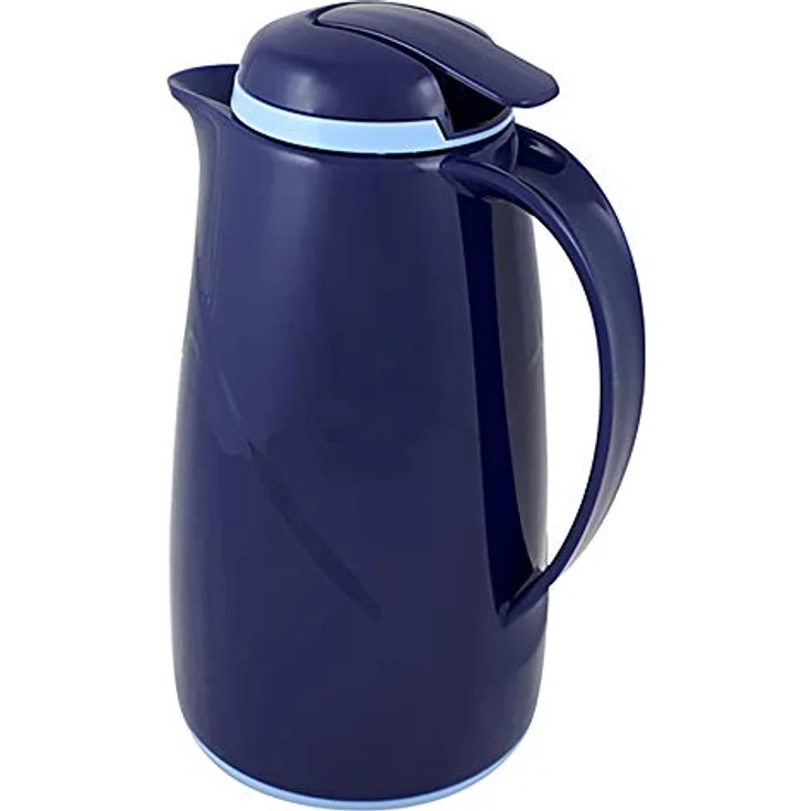 Helios 2934-008 Wave Push Kunststoff-Isolierkanne, 1 Liter, dunkelblau - Spülmaschinenfest, praktische Einhandbedienung, Helios Q100-Qualitätsglas-Einsatz, 5-jähriges Helios Warmhalteversprechen – Bild 3