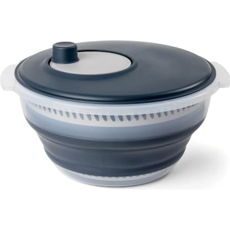 Spetebo Salatschleuder faltbar Ø 27 cm mit Anti-Rutsch-Boden, 5 L, grau/translucent, mit entnehmbarem Sieb und hoher Schleuderkraft – Bild 1