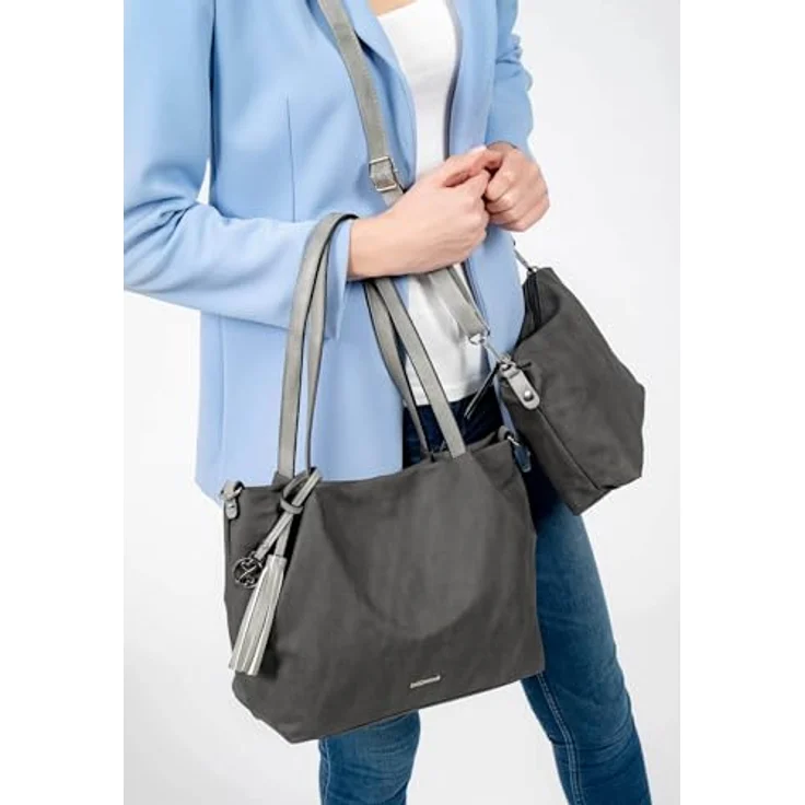 EMILY & NOAH Shopper Elke, graue Damenhandtasche aus Feinsynthetik mit verstellbarem Umhängeriemen und Reißverschluss – Bild 4