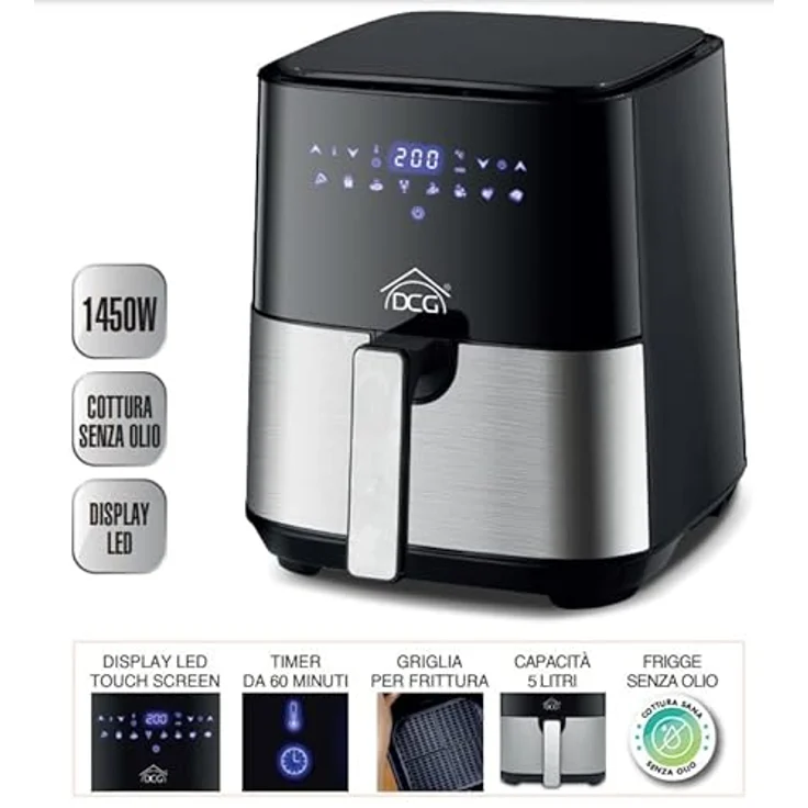 DCG FR3605D, Luftfritteuse mit 5 l Fassungsvermögen, 1450 W Leistung, Touchscreen und 60-Minuten-Timer – Bild 3