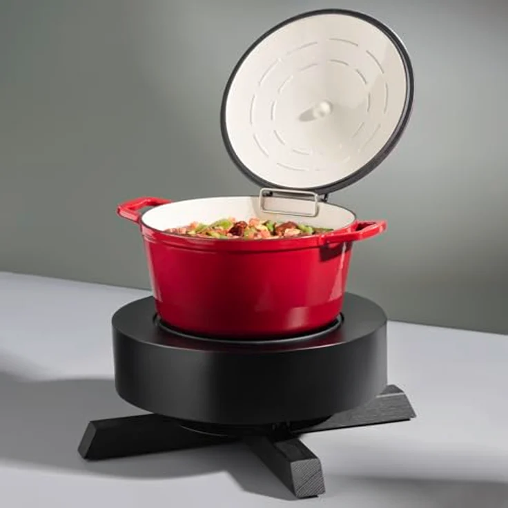 APS 12250 Induktionsstation "BONFIRE", 2-tlg. Set mit Induktionskochplatte Ø 24 cm, 900 Watt, Metallständer in Schwarz mit Eichenholzrahmen, Ø 46,5 cm, Höhe 16 cm – Bild 3