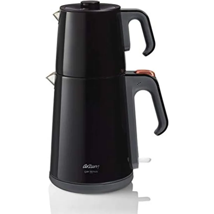 Arzum AR3080-S Çay Sefası Tea Machine in Schwarz, 1.8L stoneless steel kettle, 1.2L stoneless steel teapot, 360° rotation