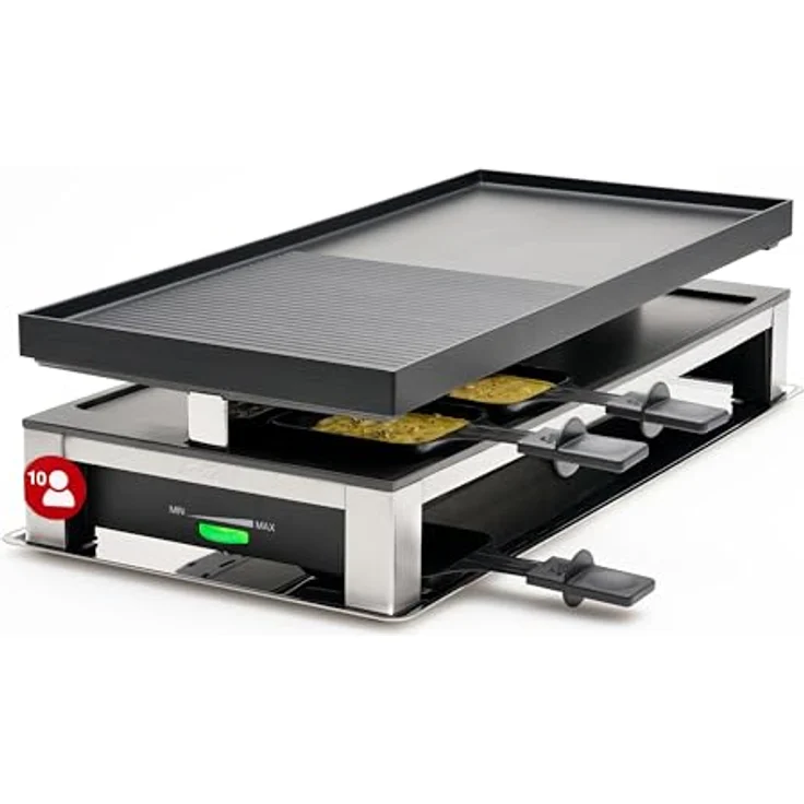 Solis 3 in 1 Combi Grill, Elektrischer Raclette Grill für 10 Personen, 1500 W, Indoor Grill mit Wende-Grillplatte und Raclette Zubehör, Edelstahl – Bild 1
