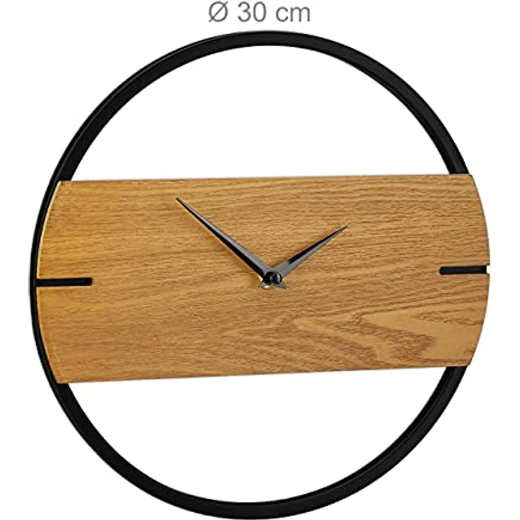 Relaxdays Wanduhr Holzoptik, modern, analog, Uhr für Küche, Wohnzimmer, Flur & Büro, Zimmeruhr, Ø 30 cm, braun/schwarz – Bild 4