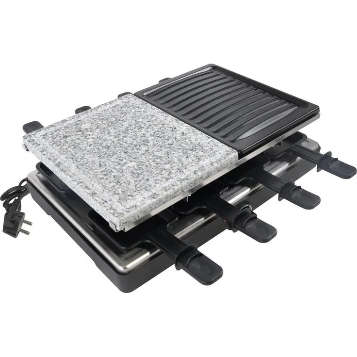 FIVMEN Raclette Grill Tischgrill, 1650W Elektrogrill für 12 Personen mit Antihaftbeschichtung und Naturgranitplatte, 59 x 21 x 13 cm