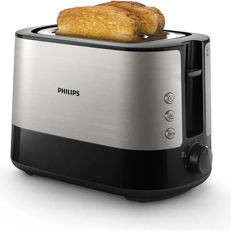 Philips HD263790 Toaster, 1000 W mit 7 Röststufen und Brötchenaufsatz, Selbstzentriermechanismus
