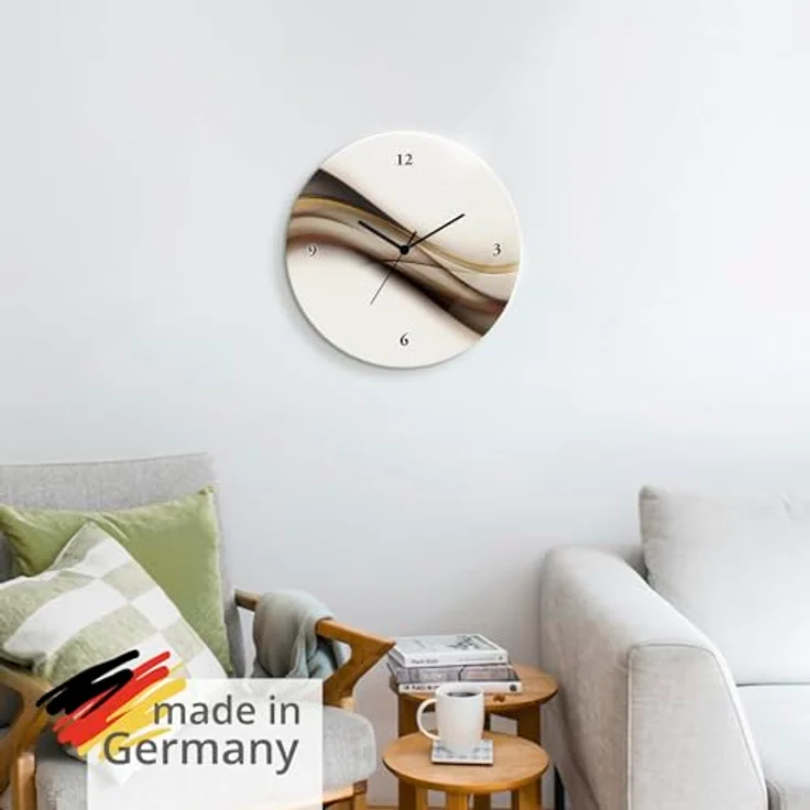 Artland Wanduhr Welle, analoge Funk- oder Quarzuhr, lautlos ohne Tickgeräusche, braunes Welle Design auf Float Glas – Bild 6