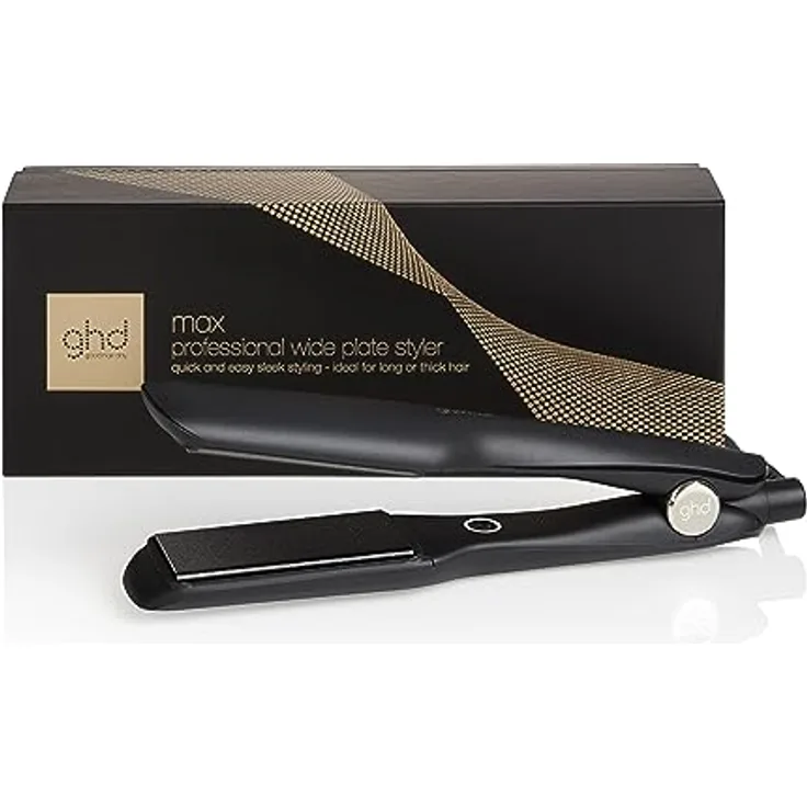ghd max - professioneller Haarglätter mit breiten Platten für langes, dickes oder lockiges Haar, glättet und erzeugt Wellen in der Hälfte der Zeit, Dual-Zonen-Technologie, schwarz