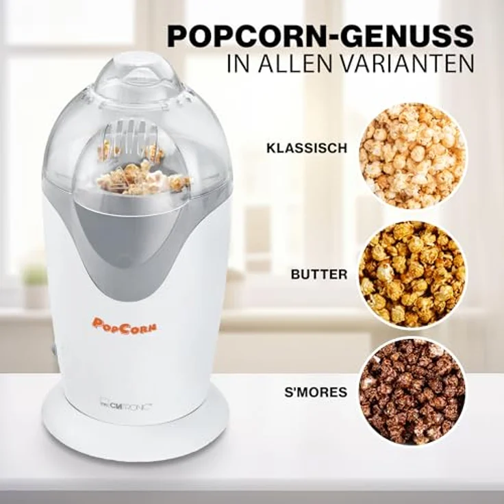Clatronic PM 3635 Popcornautomat, kalorienbewusste Popcornherstellung durch Heißluft, schnelle Zubereitung, weiß – Bild 4