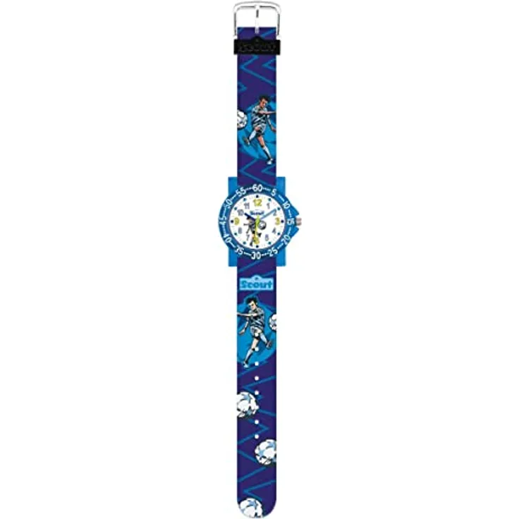 Scout Quarzuhr The It-Collection 280375030, Kinderuhr mit Fußballmotiv, blau, wasserdicht bis 5 bar, waschbares Textilband