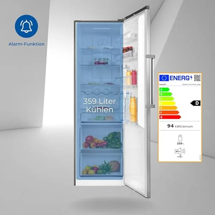 Exquisit Vollraumkühlschrank KS360-V-HE-040D inoxlook | Kühlschrank ohne Gefrierfach freistehend 359 L Volumen | NoFrost | Vollraumkühlschrank ohne Gefrierfach – Bild 2
