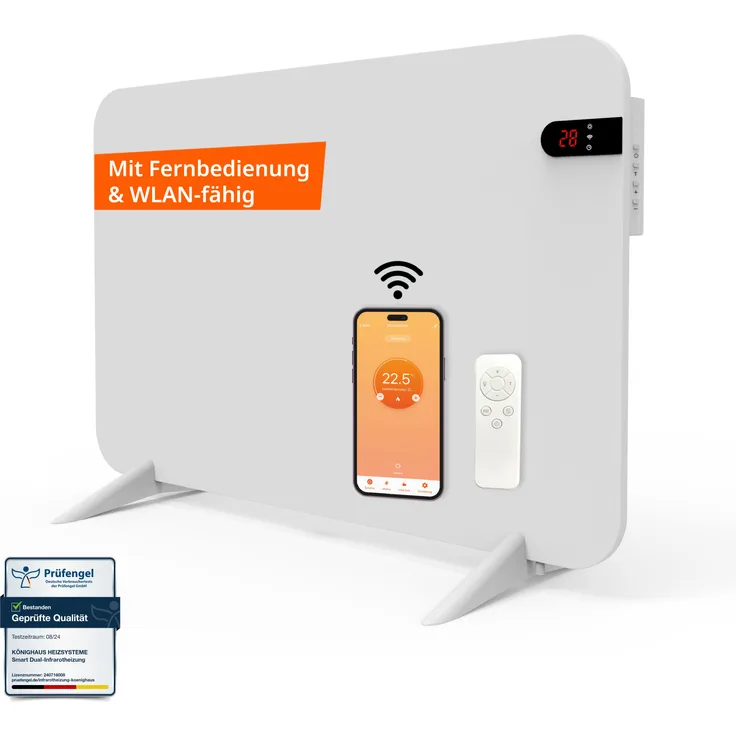 Könighaus Infrarot 450W Smart Dual-Infrarotheizung mit Display - Stand/Wandmontage + Fernbedienung