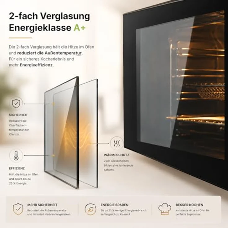 KB ELEMENTS Autarkes Herdset 60 cm, Einbaubackofen mit Air Fry, Glaskeramik Kochfeld 59 cm, Flexzone, A+ Energieklasse, 73 L Garraum, Timer, Kindersicherung – Bild 5