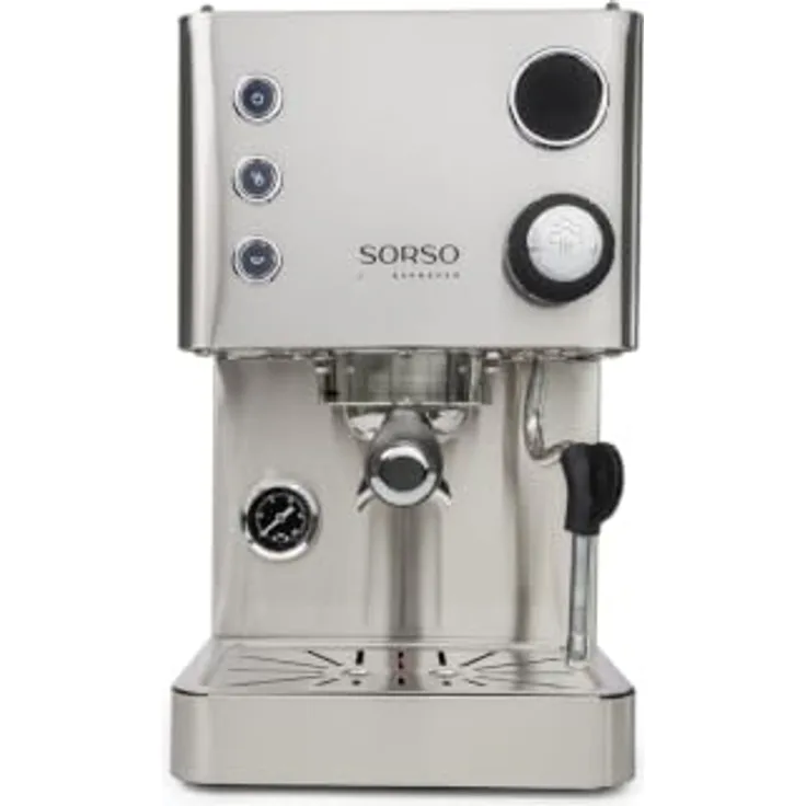 SORSO Espresso Siebträgermaschine, Edelstahl, halbautomatisch mit 550-ml-Kessel, PID-Temperaturregelung und digitalem LCD-Display