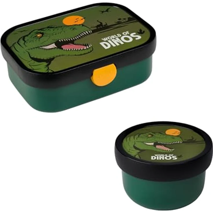 Mepal Kinder Obst- und Bento Box Campus meets Fruits Dino | Spülmaschinenfest & BPA-frei | 300 & 750 ml | Mit Fächern, Gabel & Clip-Verschluss | Perfekt für Snacks & Mahlzeiten – Bild 1