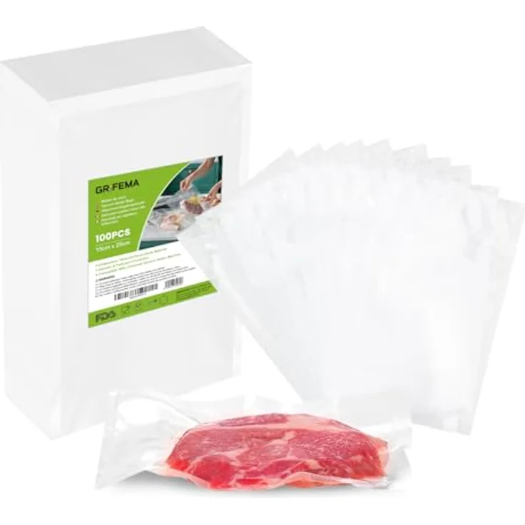 GRIFEMA GH81, Vakuumierbeutel 15x25 cm, 100 Stück, BPA-frei, wiederverwendbar, universell einsetzbar für Lebensmittel