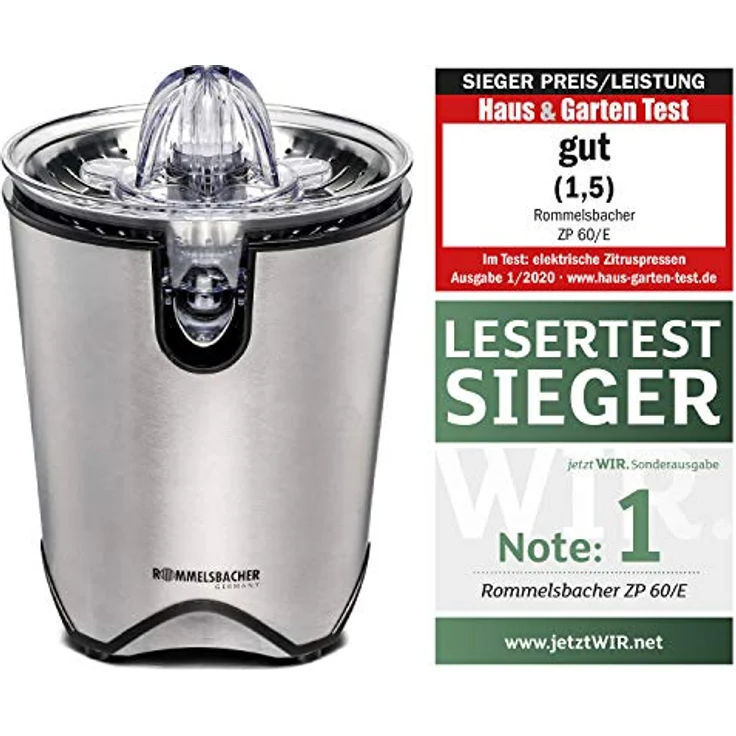 Rommelsbacher ZP 60-E Elektrische Zitruspresse, 100, Edelstahl – Bild 2