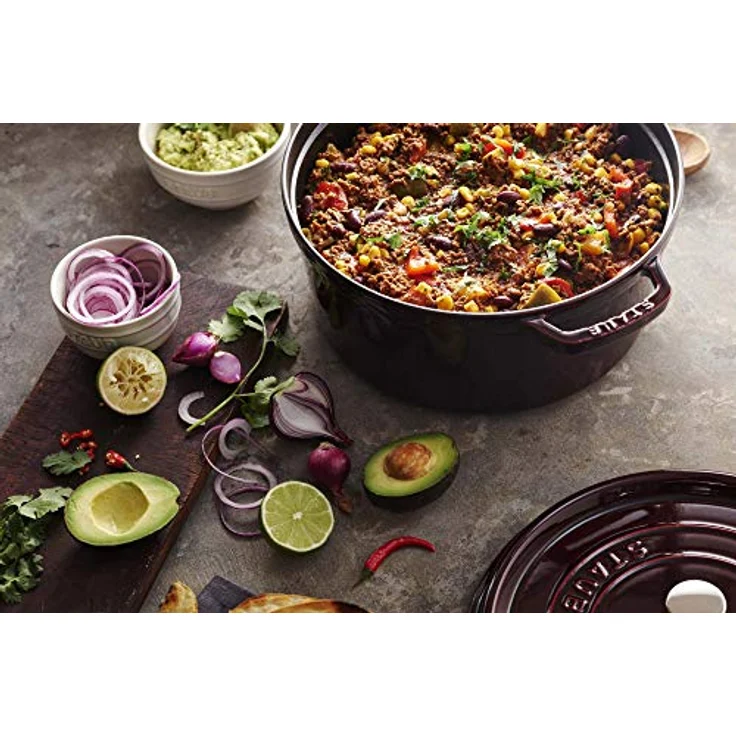 Staub Cocotte-Bräter, rund mit Deckel 28 cm, 6,70 L, mit mattschwarzer lierung im Inneren des Topfes, grenadine – Bild 3