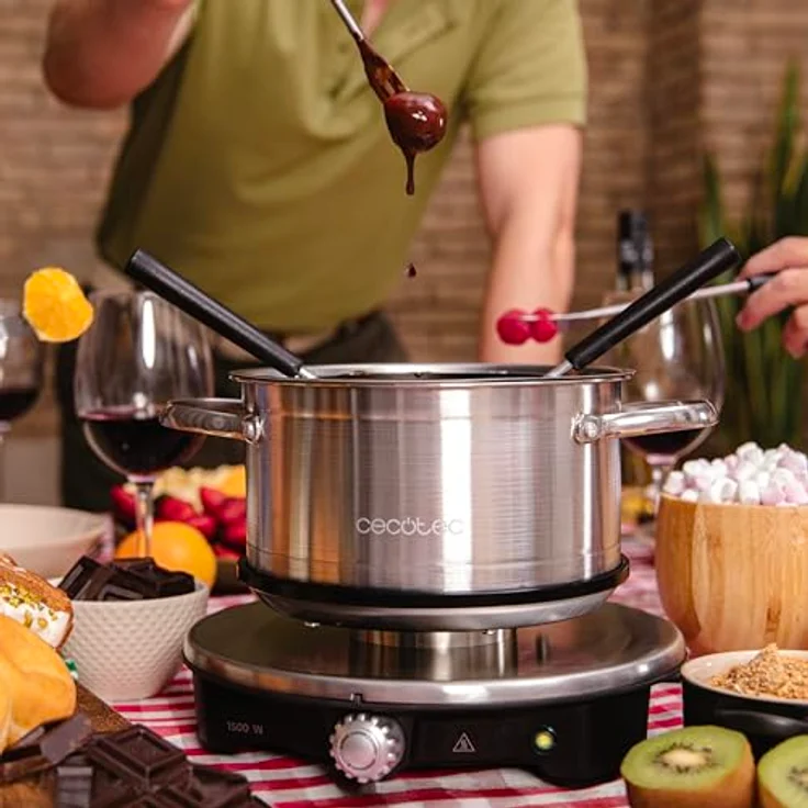 Cecotec Fun Gourmetfondue Advance, Elektrisches Fondue für 8 Personen, 1500W, 1,7L Edelstahl, für Käse, Schokolade und Öl, mit Leistungsregelung, spülmaschinengeeigneten Teilen – Bild 3