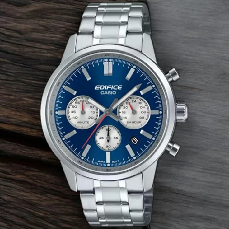 Casio Edifice Chronograph Herrenuhr Stahl/Blau EFR-575D-2AEF, Quarzwerk, Stoppuhr, blau – Bild 3