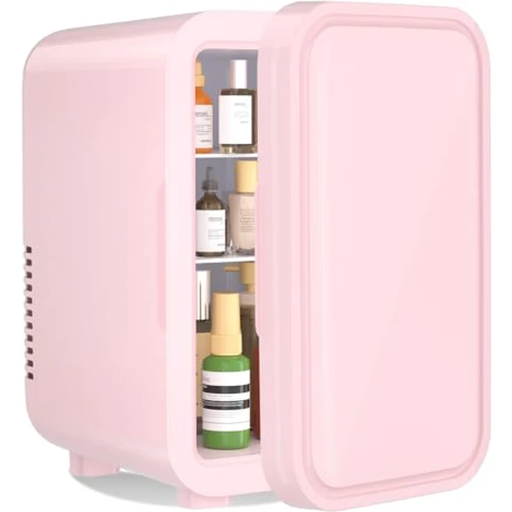 YASHE Mini-Kühlschrank 6 Liter, tragbarer thermoelektrischer Kühler für Lebensmittel und Hautpflege, pink, AC/DC, geräuscharm – Bild 1