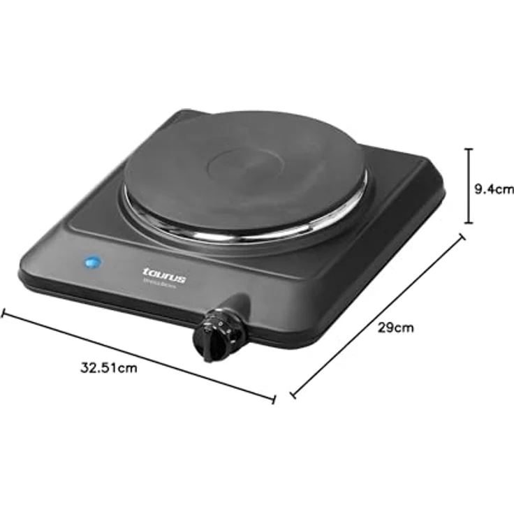 Taurus Volcano uno – tragbarer elektrischer Kochfeld, 1500 W, Durchmesser 18 cm, Temperatur verstellbar, 9 Stufen, 24,5 x 28 x 8,5 cm, Schwarz – Bild 2