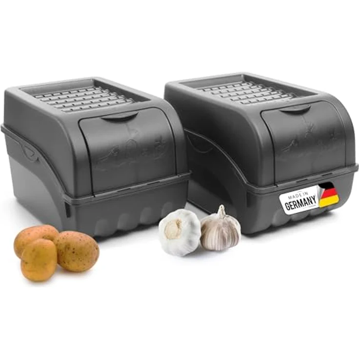 Novaliv Gemüseboxen Kartoffelboxen Vorratsbehälter 3,5l bis 9l (Anthrazit, 2X 5l) - Stapelbare Gemüseboxen mit großer Öffnung und idealer Luftzirkulation – Bild 2