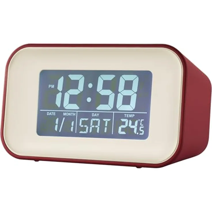 Acctim Digitaler Wecker mit Temperatur, Reflexions-Display-Technologie, rot, 59 x 100 x 48 mm, dualer Alarm mit Schlummerfunktion