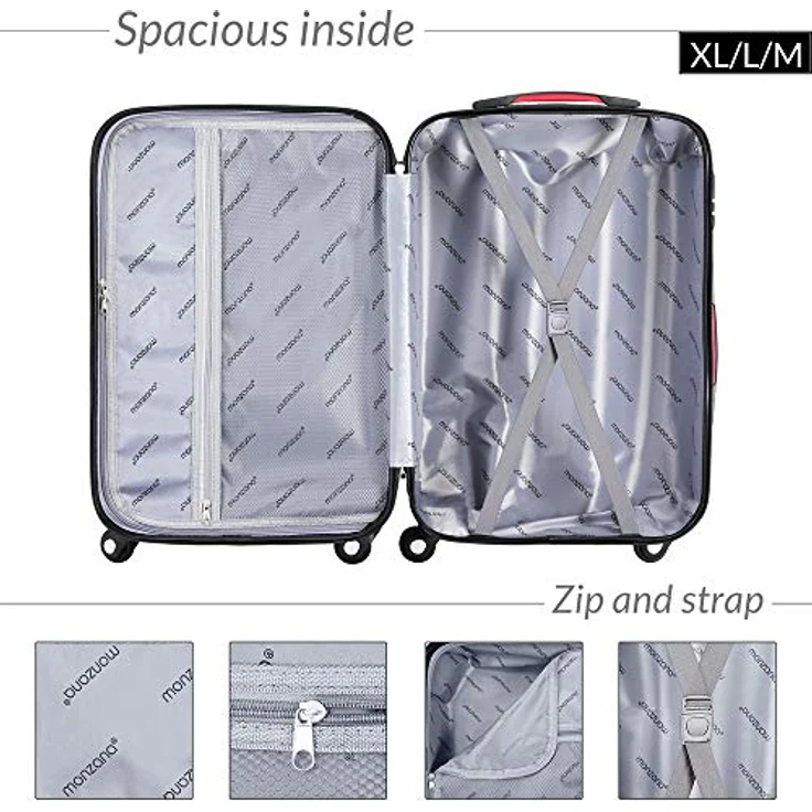 monzana Hartschalen-Trolley Baseline Schwarz L, 4 Rollen, Handgepäck, ABS Hartschale, Zahlenschloss – Bild 5