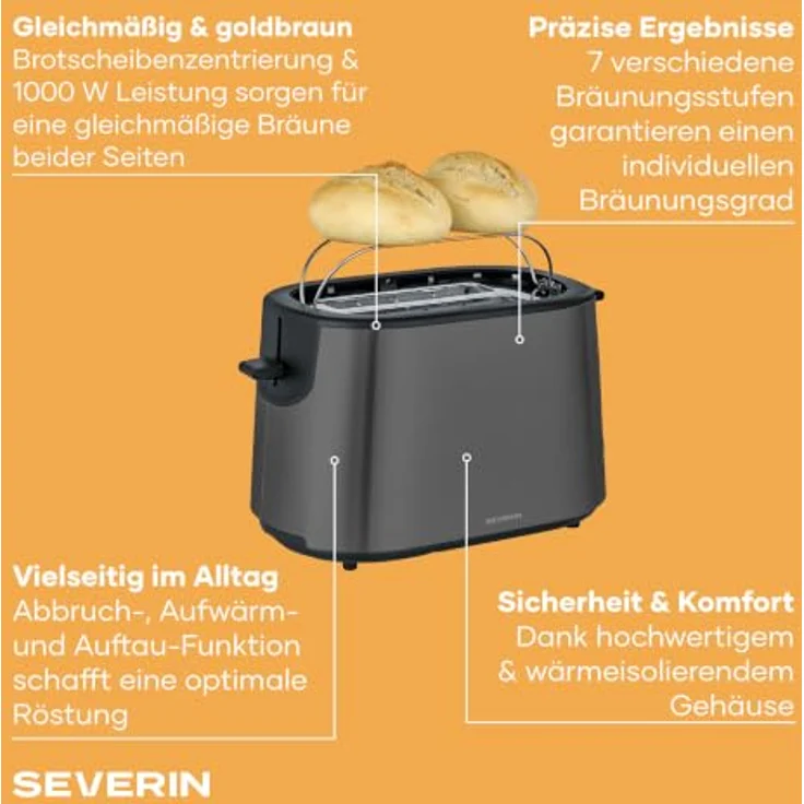 Severin AT 9386, Toaster mit 2 Scheiben, 1000 W Leistung, Schwarz – Bild 3