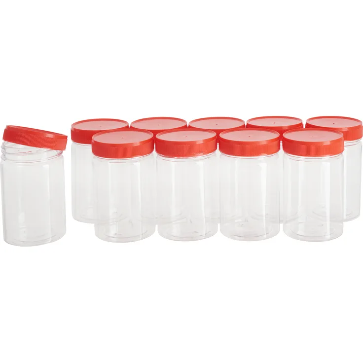 VBS XXL Kunststoffboxen mit rotem Schraubdeckel, 200 ml, 10 Stück, transparent