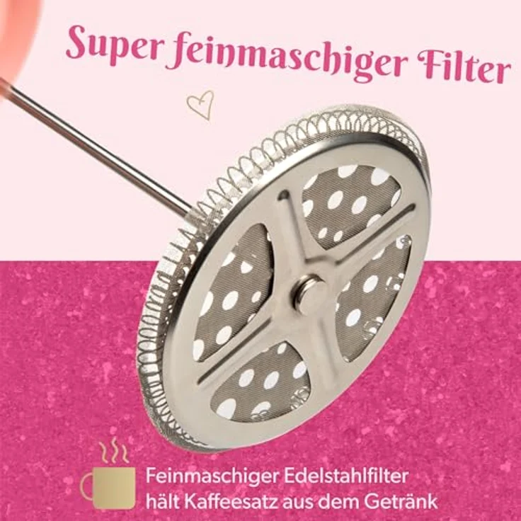 FACKELMANN Paris Hilton – French Press im Herzdesign 1L – Kaffeepresse aus Glas und Kunststoff mit Edelstahlfilter, Cool-Touch-Griff, Tropffrei, Temperaturbeständig, Rot Oder Rosa – Bild 5