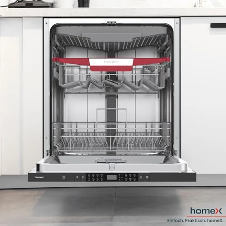 homeX DWFI601444C Geschirrspüler 60 cm, vollintegrierbar mit 14 Maßgedecken, 8 Programmen, AquaStop und Bodenlicht – Bild 10