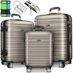 tillvex® Reisekoffer Set 3 teilig mit Gepäckwaage, Koffergurte & Kofferanhänger | Hartschale Kofferset 4 Rollen | Trolley Gepäck Koffer TSA Schloss | Rollkoffer Hartschalenkofferset M-L-XL