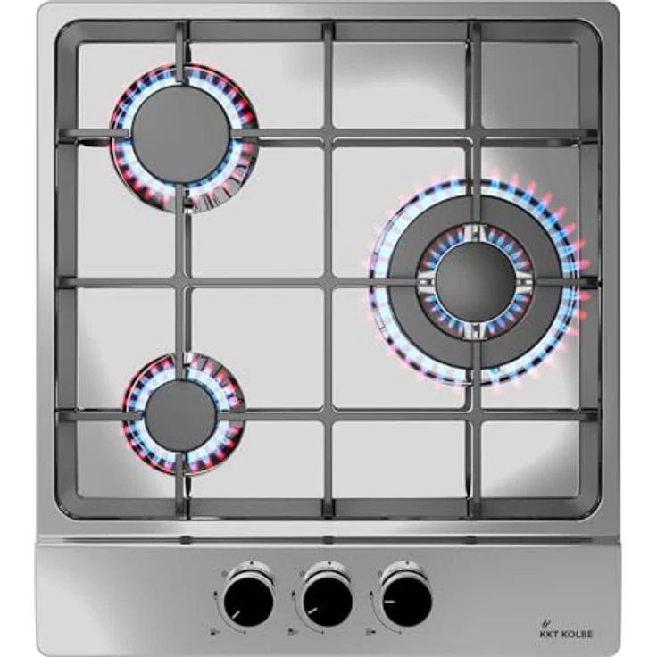 KKT KOLBE G453ED, Gaskochfeld 44,5 cm, 6,2 kW, 3 Flammig, Rahmenlos, Wok-Zone, Edelstahl, Propangas/Erdgas – Bild 1