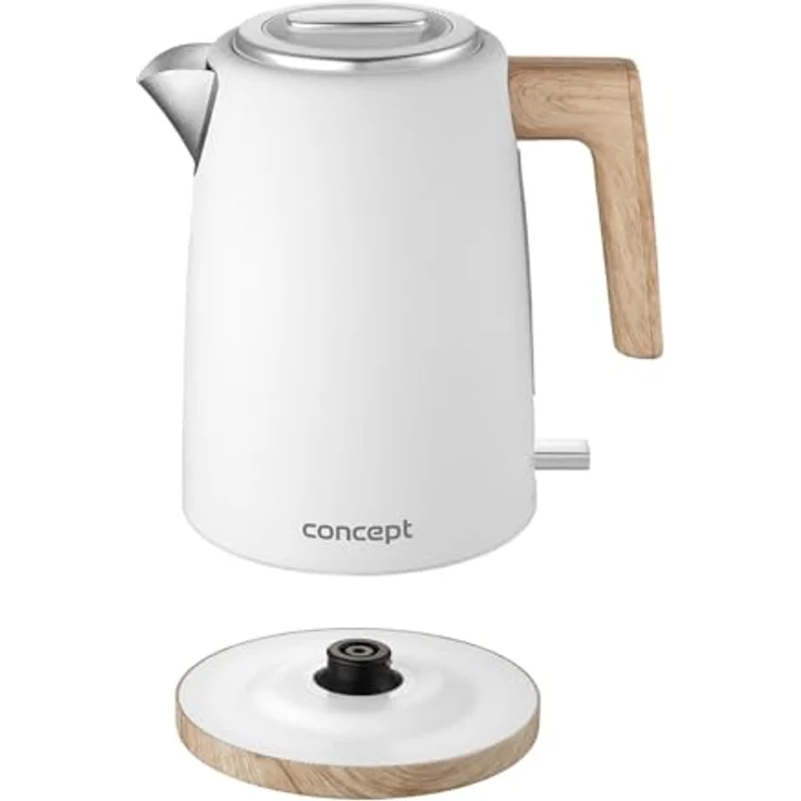 Concept Wasserkocher RK3315, 1.7 l, 2200,00 W, Elektrischer Wasserkocher 2200W 1.7L weiß, Britischer STRIX Stecker, Holzimitat Griff, 360° drehbarer Sockel – Bild 6