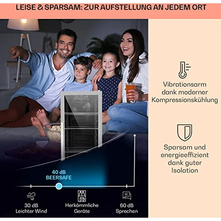 Klarstein Mini Kühlschrank mit Glastür, 201 Liter Getränkekühlschrank, leise mit verstellbaren Ablagen, Edelstahl – Bild 3