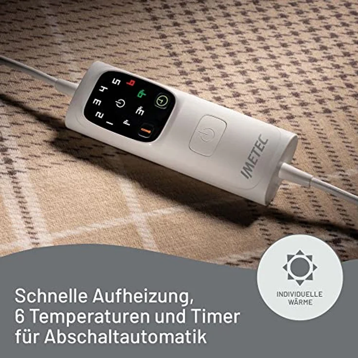 Imetec Adapto Elegance, Heizdecke, Wärmedecke, 180x140 cm, weicher Stoff, Energieeinsparung, Adapto-Technologie, schnelles Aufheizen, 6 Temperaturen, waschbar – Bild 3