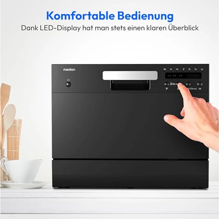 MEDION Tischgeschirrspüler DWT 60, freistehend für 6 Maßgedecke, Energieeffizienzklasse D, schwarz, 7 Reinigungsprogramme – Bild 4
