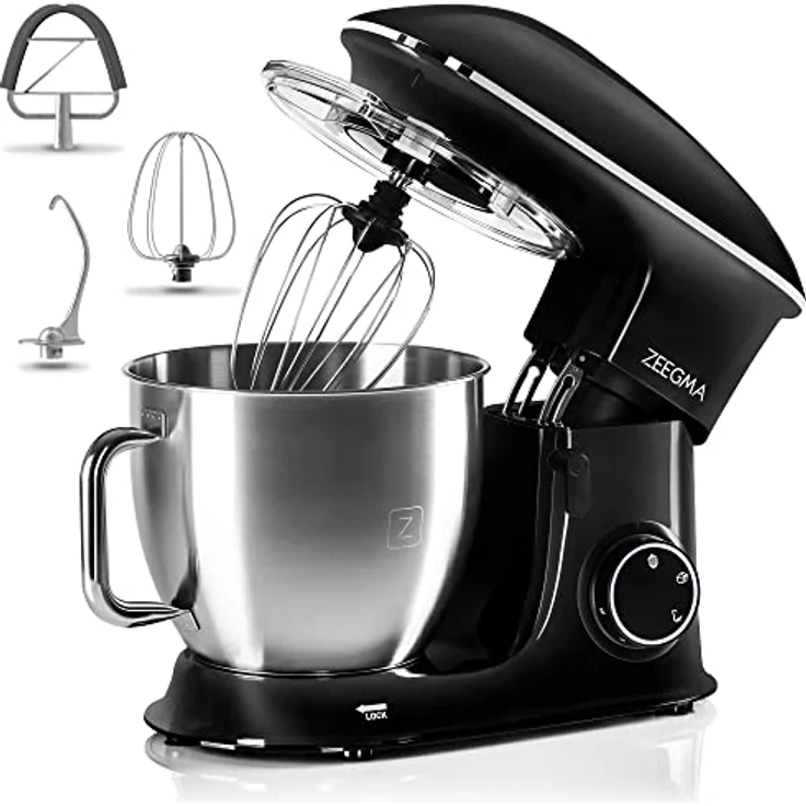 ZEEGMA Planeet Chef Küchenmaschine, Knetmaschine 1500W, Multifunktionaler Roboter, Teigmaschine, Rührmaschine mit 6,5 L Edelstahl Schüssel, 6 Geschwindigkeiten, Teigknetmaschine inkl 3-Teiligem – Bild 1