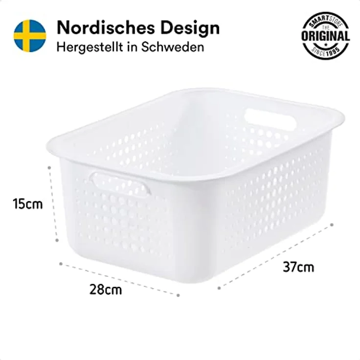 SmartStore 10L Aufbewahrungskorb, recycelter Kunststoff mit Griffen, stapelbar, weiß, 10 Jahre Garantie, 37 x 28 x 15 cm – Bild 3