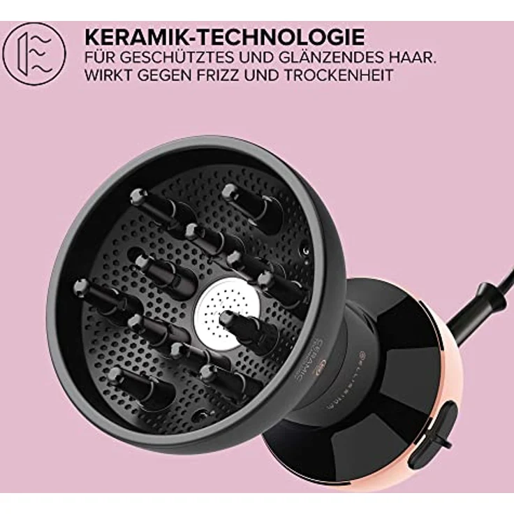 Imetec DF1 3000 Heißluftdiffusor, 700W, für lockiges Haar, Keramiktechnologie, ohne Kraus-Effekt, schwarz, rose – Bild 3